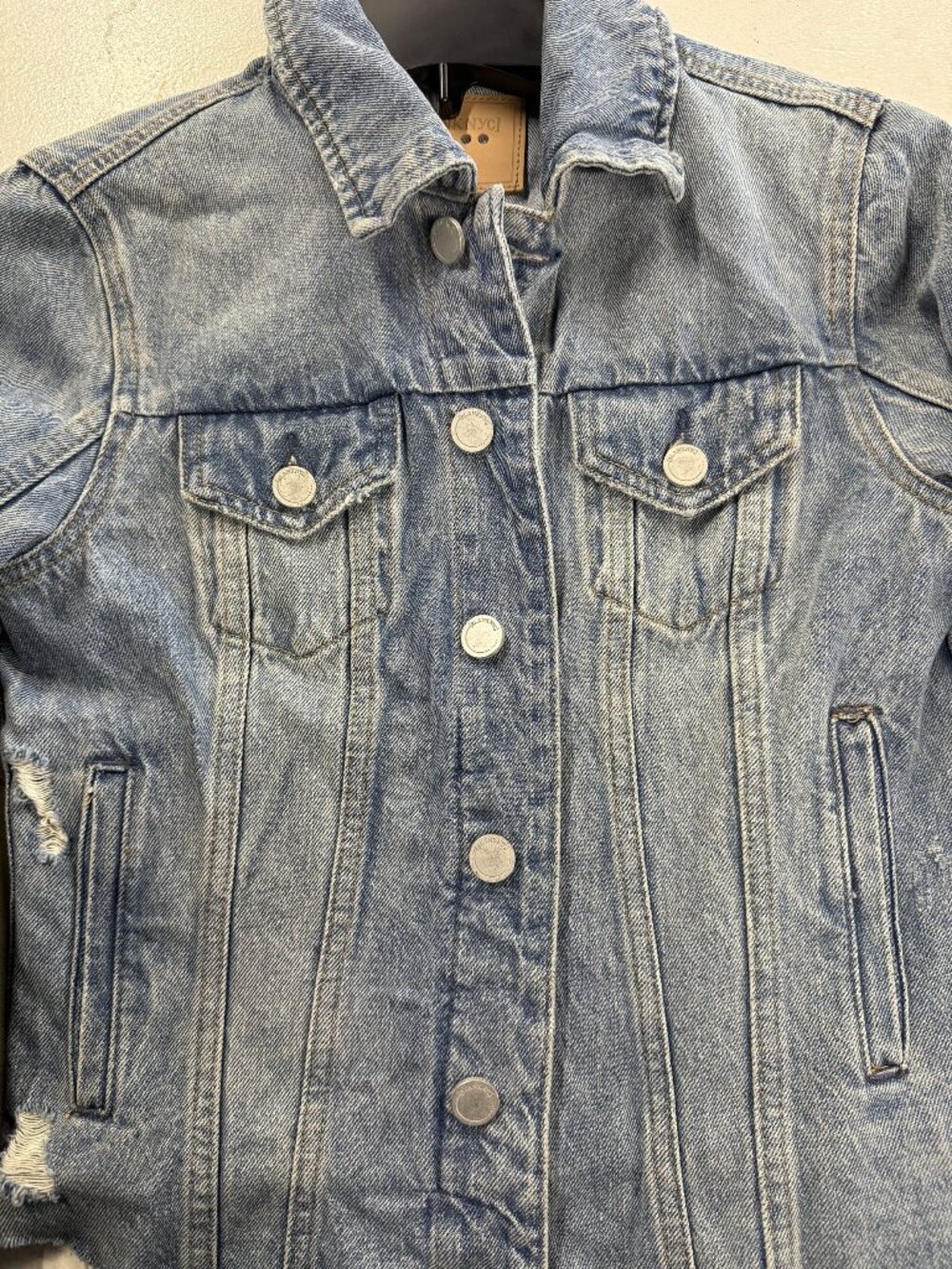 BlankNYC Distressed Denim Jacket XS Raw Hem Light Wash WomenS Casual Outerwear